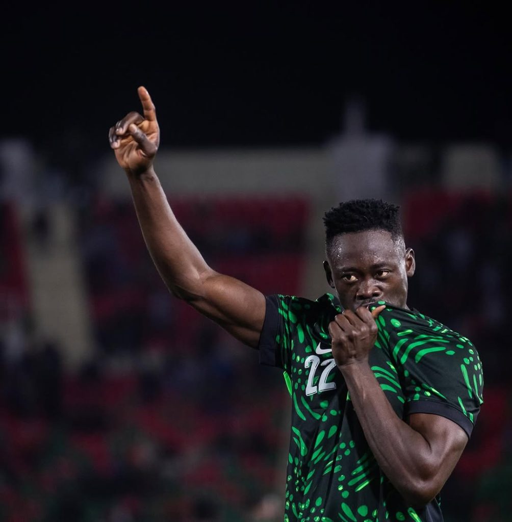 Akor Adams celebrating his goal for Nigeria 